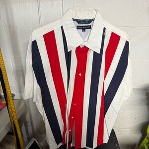 Tommy Hilfiger red, white & blue /striped short sleeve dress shirt size XXL